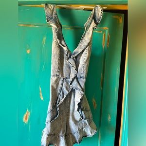 Acid Wash Denim Ruffle Romper